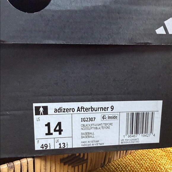 adidas Adizero Men\'s Black and Red Baseball Afterburner 9 Spikes 14 NEW IN BOX main image 2